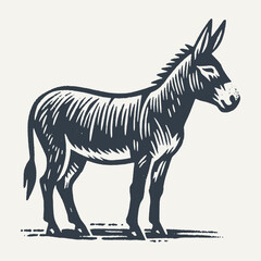 Donkey. Rough wood block print style vector illustration.