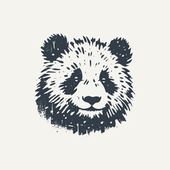Panda. Vintage wood block stamp style vector illustration.