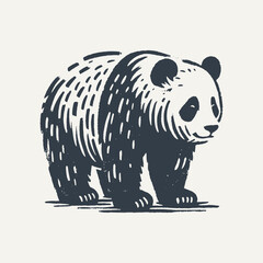 Panda. Rough wood block print style vector illustration.