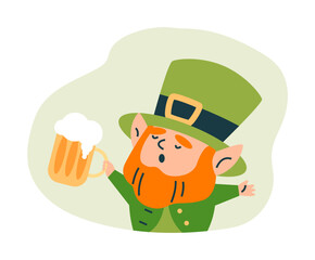 Vector for St. Patrick's Day, a leprechaun character holds a beer and sings