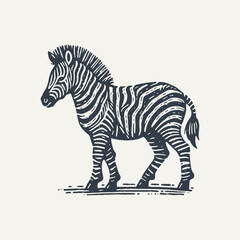 Zebra. Rough wood block print style vector illustration.