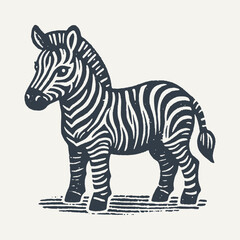 Cute Zebra. Rough wood block print style vector illustration