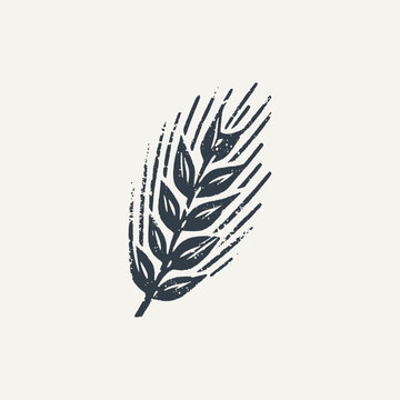 Wheat Ear. Rough wood block print style vector illustration.