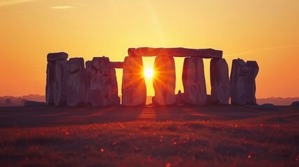 Ancient castle ruins at sunset with a panoramic view of rocky desert landscape and dramatic sky