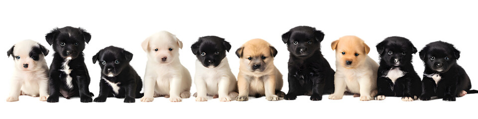 Obraz premium Dog cute puppies in a row isolated on transparent background 