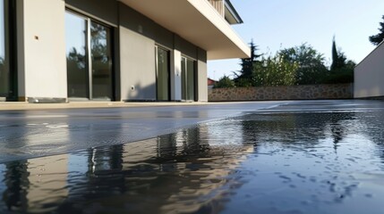 Fototapeta premium Terrace covered with waterproofing mastic empty area