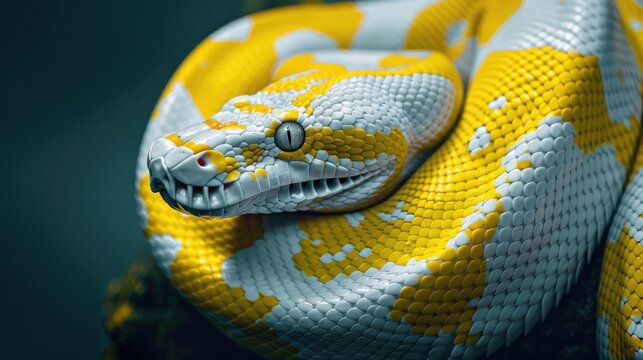 Python with yellow and white coloring against dark backdrop