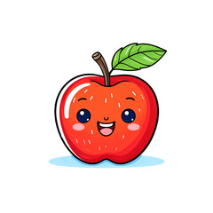 Smiley Apple with Leaf - Cute and Cheerful Apple Character with Smiling Face, Perfect for Children's Illustrations, Educational Materials, Fun and Playful Designs, Isolated PNG Format

