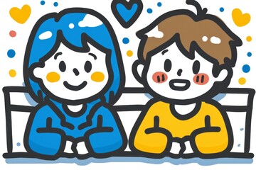 Obraz premium Cute illustration of a boy and girl with hearts symbolizing love and friendship