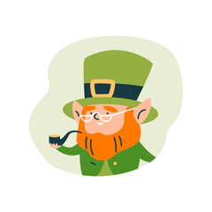 St. Patrick's Day cartoon leprechaun sticker. Isolated background.