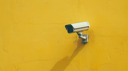 Minimal creative concept of security camera on a yellow wall