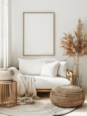 Minimalist Living Room with White Sofa and Natural Decor