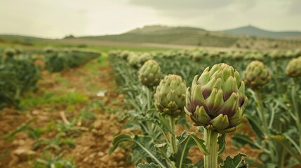 Fototapeta premium Spanish farming of mature artichokes