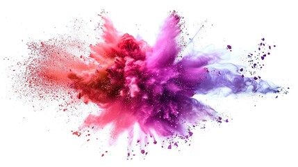 Vibrant Colorful Powder Explosion on White Background. Bright Paint Splash and Dynamic Color Dust Burst as a Design Element for Graphic and Decorative Art.