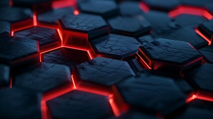 Fototapeta premium A dark navy hexagonal background with a glowing crimson center, highlighted by a smooth 3D effect