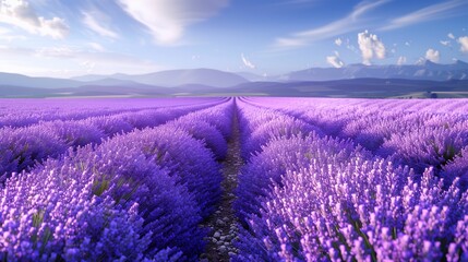 Obraz premium AI generated illustration of a stunning lavender field in full bloom under a bright blue sky