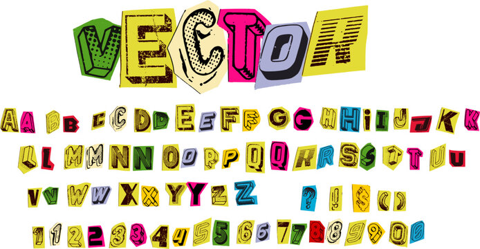 Colorful Pop Art Font Cutout Letters and Numbers Vector Set