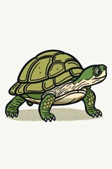 Obraz premium A drawing of a turtle with a green shell against a white background