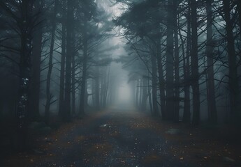 Obraz premium Mysterious Foggy Forest Path