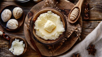 Shea butter board on wooden surface