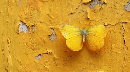 Yellow Butterfly on Cracked Wall