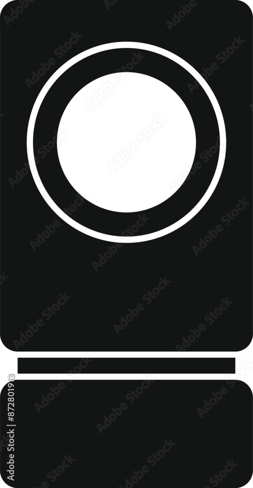 Sticker black modern washing machine icon in simple style isolated on white background