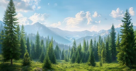 Obraz premium Carpathian Mountains Pine Forest Landscape