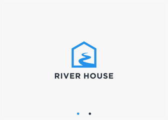 house with river logo design vector silhouette illustration