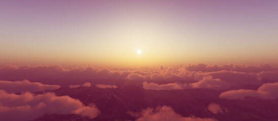 Fototapeta premium above clouds fly sunset sun ray