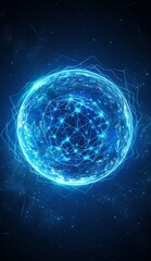 Obraz premium Futuristic glowing blue energy sphere with digital network connections on dark background