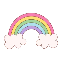A rainbow with clouds in the background. The rainbow is colorful and bright, and the clouds add a sense of depth and atmosphere to the scene