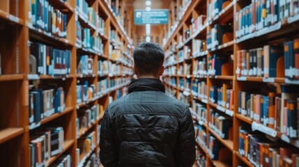 Fototapeta premium Scholarly Serenity - Blackboard Reading Recommendations in Quiet Library Setting