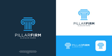 Simple column line art logo design vector. Geometric concept pillar law firm logo symbol.