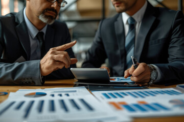Two men are discussing at their desks