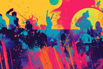 Colorful Abstract Art with Silhouettes.