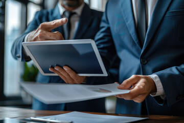 Two men are discussing at their desks