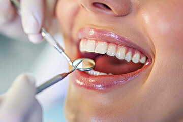 Obraz premium Close-up of a patient getting a dental checkup with dental tools