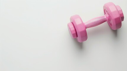 Obraz premium Pink dumbbell on a white background with copy space
