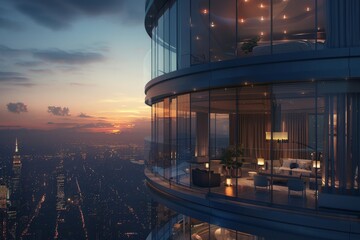 Luxury Penthouse Apartment with City View at Sunset.