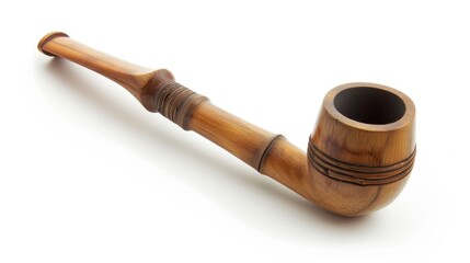 Bamboo tobacco pipe on white background