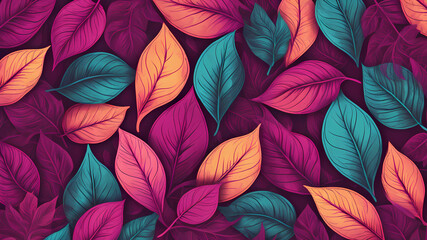 Clustered 3D leaves in a pop art style with vibrant hues.