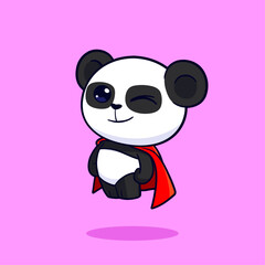 Cute Cartoon Panda wear a superhero cape Illustration 
