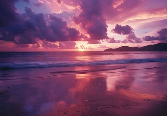 Dramatic Pink Sunset Over Phuket Beach