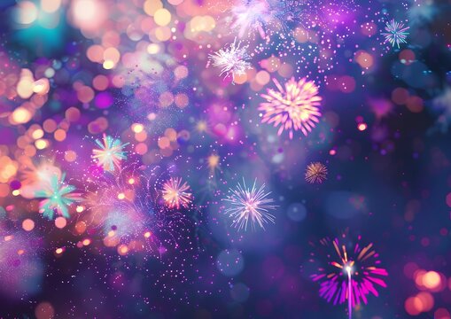 Colorful Fireworks Display in Night Sky