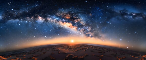 Naklejka premium Milky Way Galaxy Over Earth's Horizon Sunrise