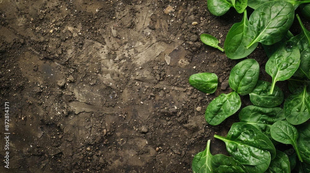 Canvas Prints freshly picked spinach on ground text space agriculture food concept healthful diet