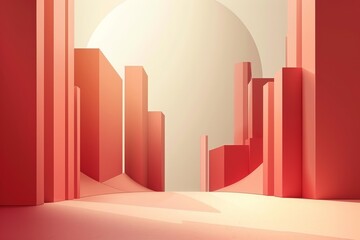 Abstract futuristic cityscape with vibrant colors and geometric shapes in digital art.