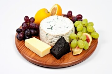 Assorted cheese platter on white background, perfect for entertaining and snacking