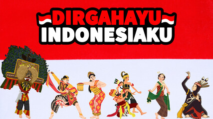 Spirit of Indonesia Independence day with variant of traditional dance in red white background