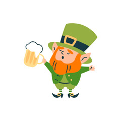 Leprechaun with beer for St. Patrick's Day. Isolated background.